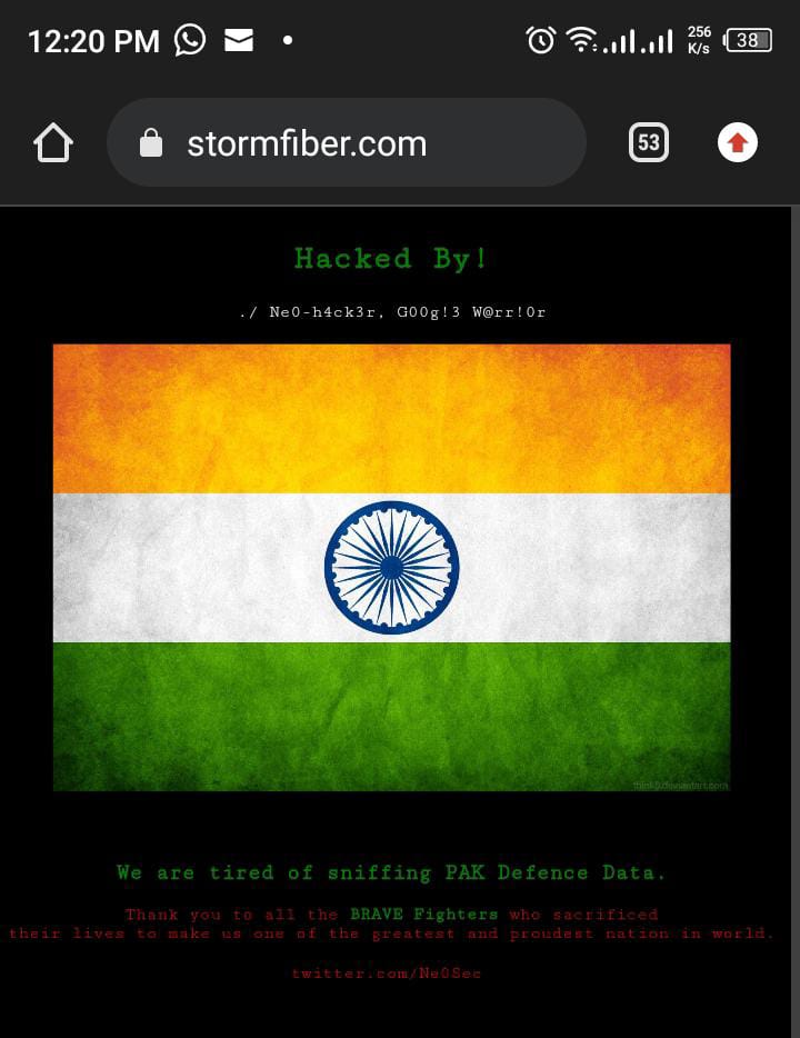 The official website of Stormfiber got hacked by Indian hackers today