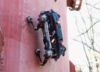 Four-legged robot with magnetic feet can move over ceilings and climb walls