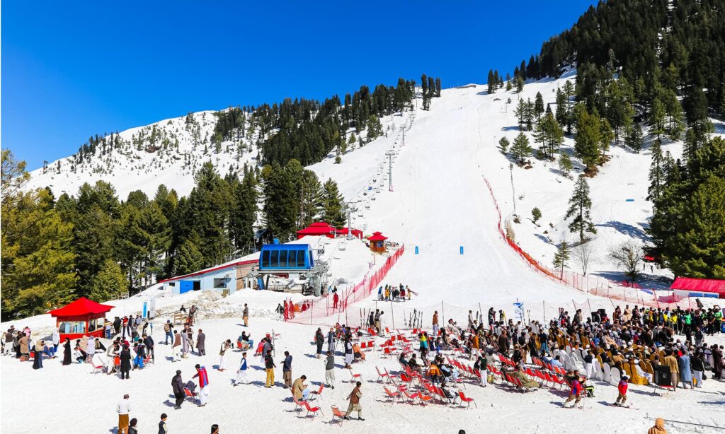 Thousands of tourists visit Malam Jabba to engage in winter sports
