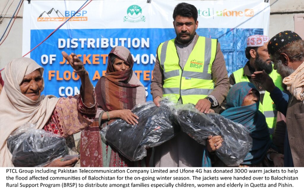 PTCL Group provides winter jackets to keep the flood affected