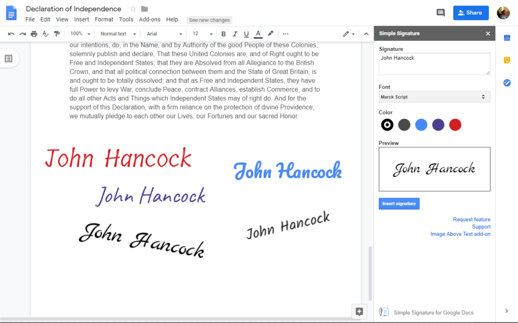 How to use Google Docs' e-signature capability for signing