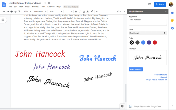 How to use Google Docs' e-signature capability for signing