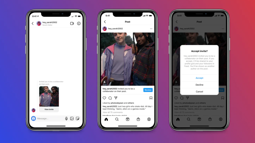 You can make carousels, reels and posts with others on insta