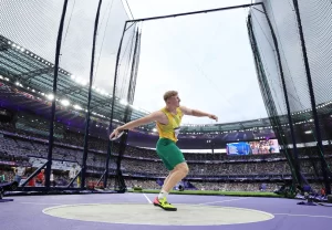 Mykolas Alekna in Men's Discus Final at Stade de France, August 7