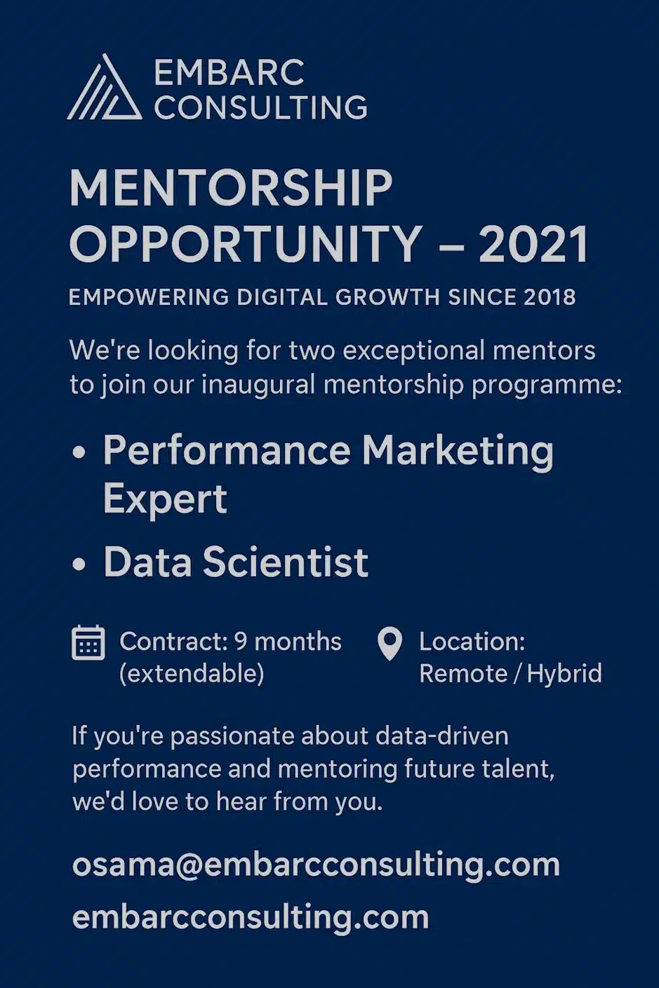 Mentorship Opportunity: Data Scientist & Performance Marketing Expert