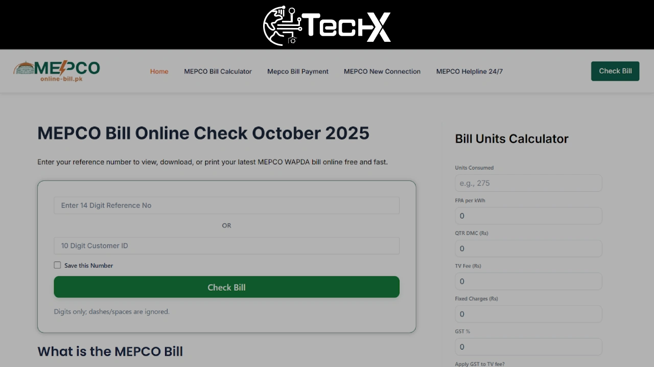 Websites to Check MEPCO Bill Online in Pakistan